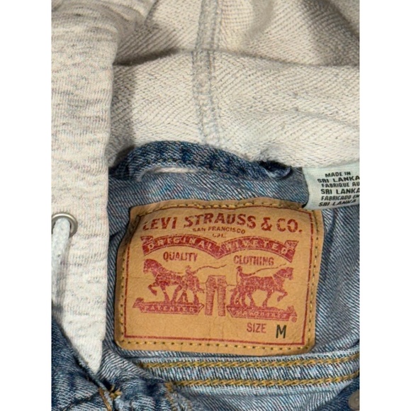 Levi's Jacket medium Blue Grey Hybrid Trucker Thumb Holes Casual - Picture 2 of 10